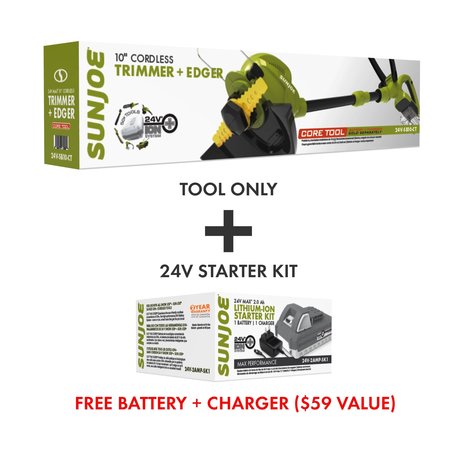 Snow Joe Sun Joe 24Volt iON Cordless Sharper Blade Stringless Lawn Trimmer Tool Only  Starter Kit 24V-SB10-SK1